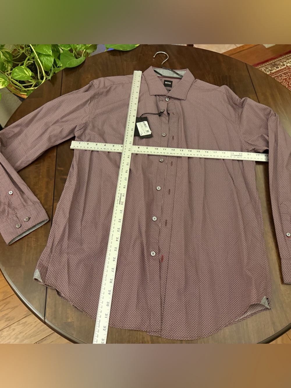 Hugo Boss Men's Patterned Dress Shirt - Burgundy